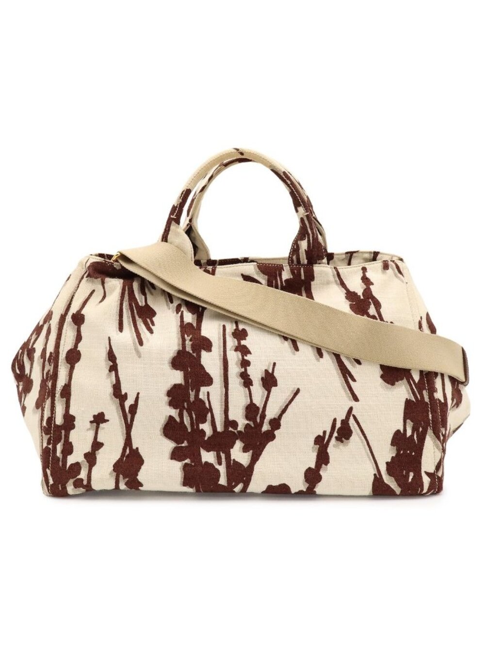Prada Canapa Stampata Tote Shoulder Bag 2-Way Canvas Ivory Gold